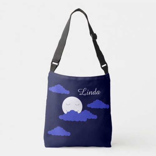Smiling Full Moon with Dark Clouds Crossbody bag