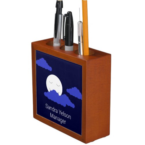 Smiling Full Moon with Dark Clouds Desk Organizer