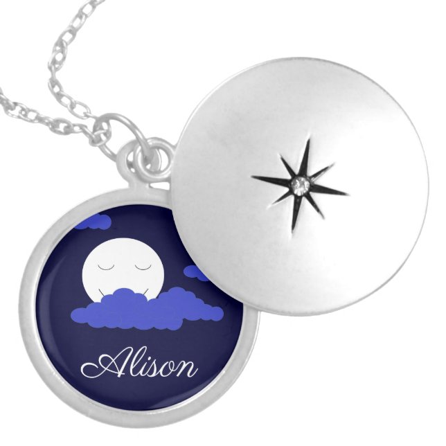 Smiling Full Moon with Dark Clouds: Locket Necklace (Front)