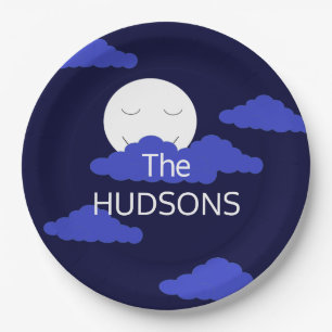 Smiling Full Moon with Dark Clouds: Paper Plates