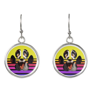 Smiling Funny Face Dog Paw Earrings
