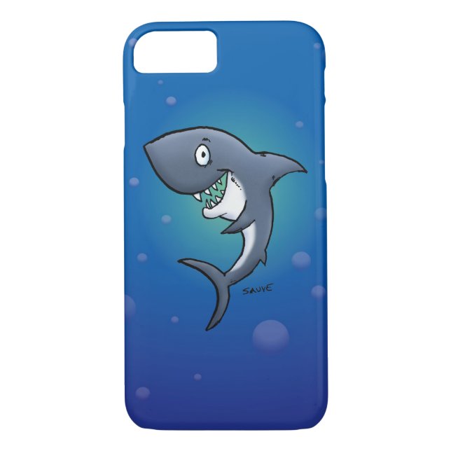Smiling Funny Shark on Blue Background Case-Mate iPhone Case (Back)