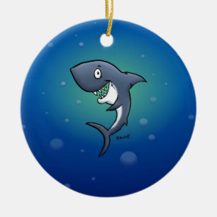 Smiling Funny Shark on Blue Background Ceramic Ornament