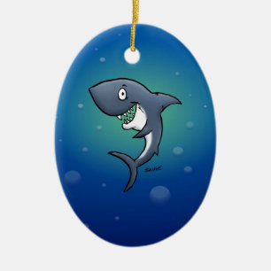 Smiling Funny Shark on Blue Background Ceramic Ornament