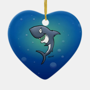 Smiling Funny Shark on Blue Background Ceramic Ornament