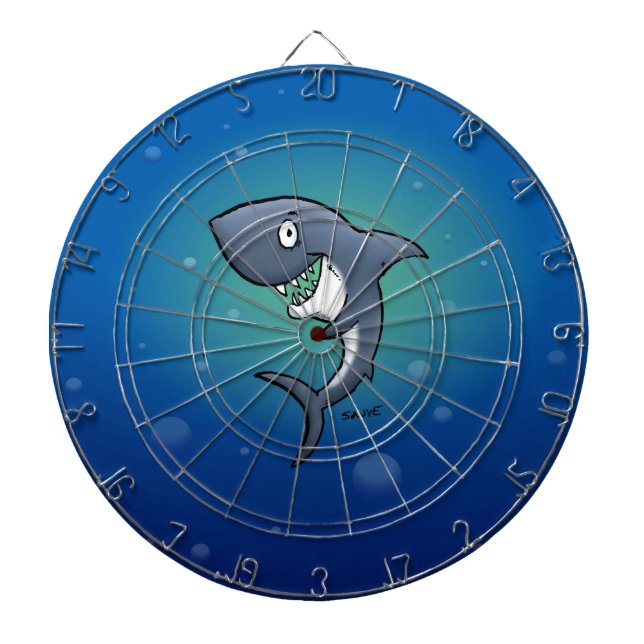 Smiling Funny Shark on Blue Background Dart Board (Front)