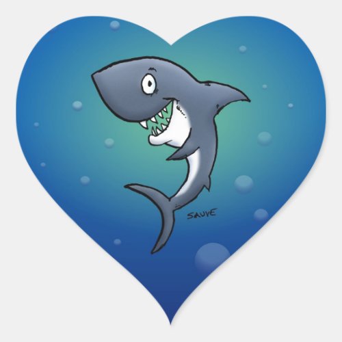 Smiling Funny Shark on Blue Background Heart Sticker