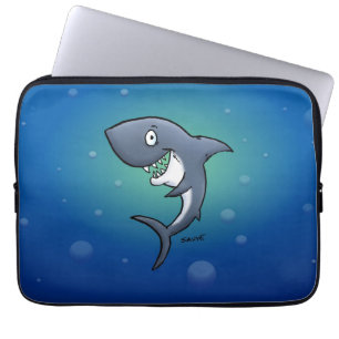 Smiling Funny Shark on Blue Background Laptop Sleeve