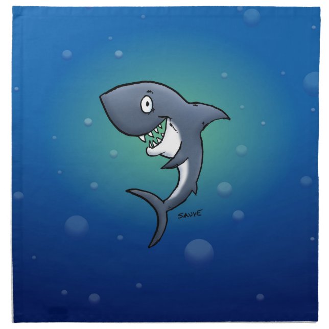 Smiling Funny Shark on Blue Background Napkin (Front)