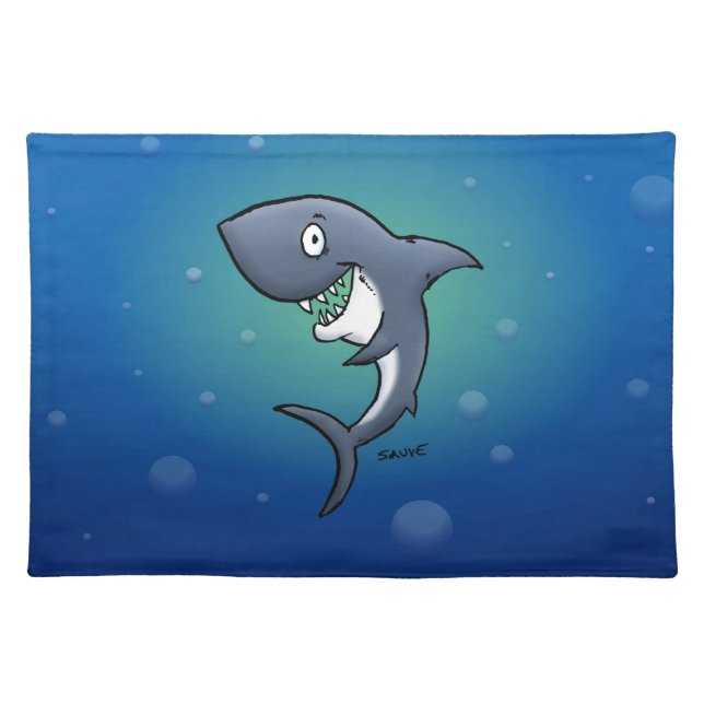 Smiling Funny Shark on Blue Background Placemat (Front)