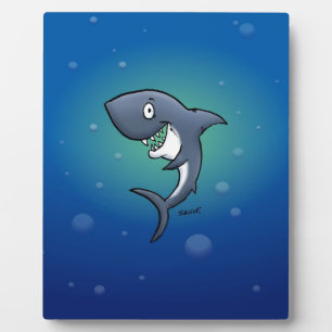 Smiling Funny Shark on Blue Background Plaque