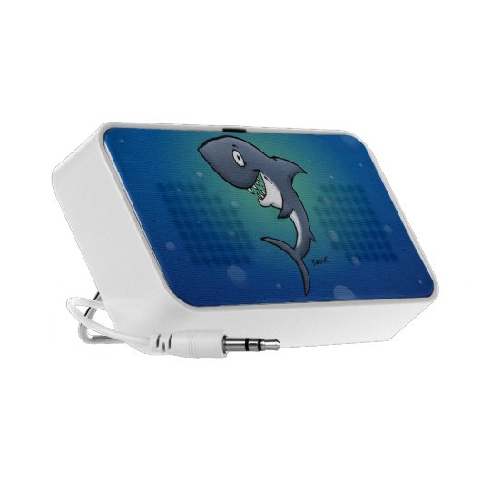 Smiling Funny Shark on Blue Background Portable Speaker (Side)