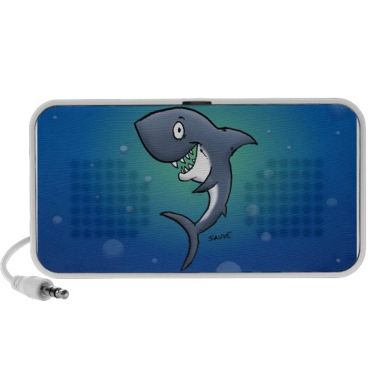 Smiling Funny Shark on Blue Background Portable Speaker (Front)