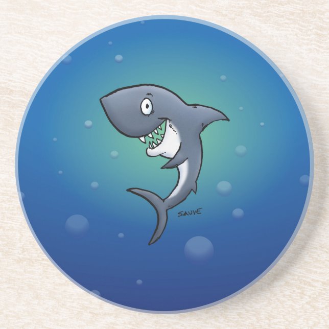 Smiling Funny Shark on Blue Background Sandstone Coaster (Front)