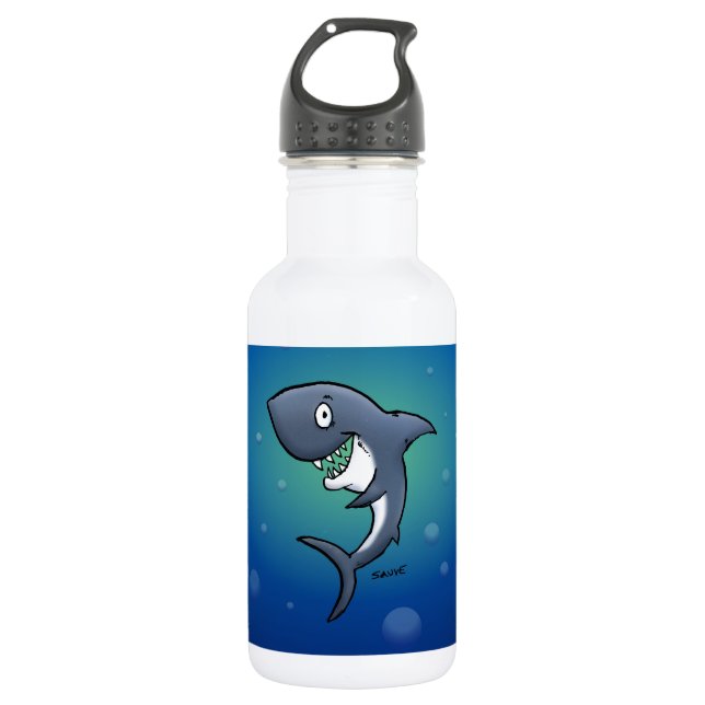 Smiling Funny Shark on Blue Background Stainless Steel Water Bottle (Front)