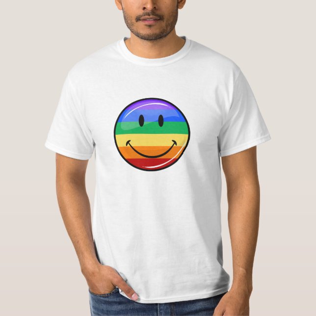Smiling Gay Pride Flag Button Shirt. T-Shirt (Front)