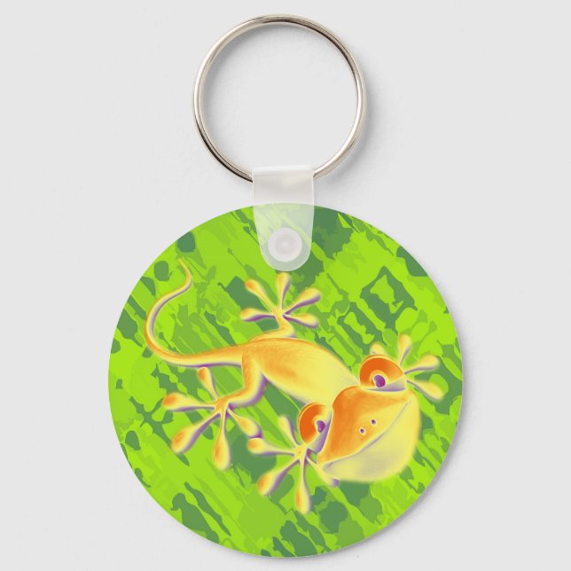 Smiling Gecko - green pattern Keychain (Front)