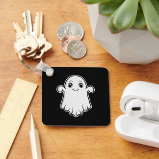 Smiling Ghost Cartoon Character Halloween Theme Keychain