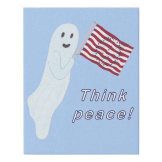 Smiling Ghost holding U S flag, think peace Faux Canvas Print