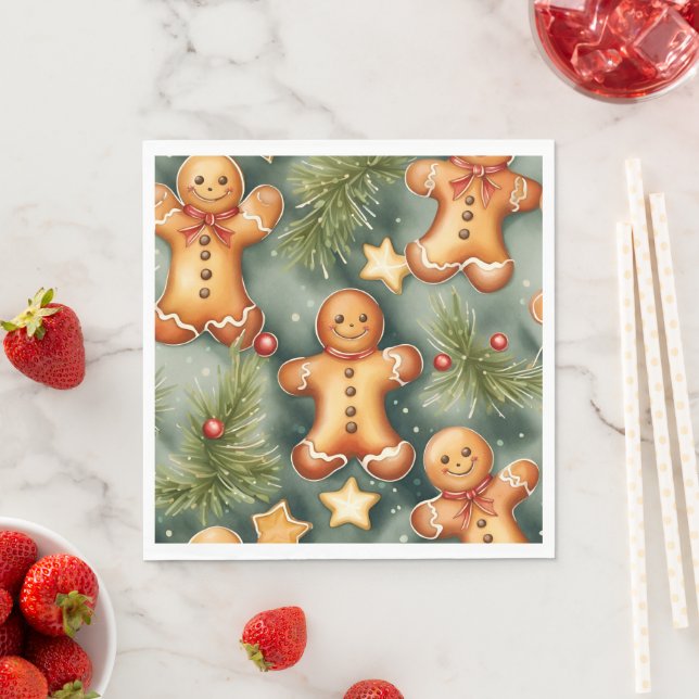 Smiling ginger breadman Christmas Pattern  Napkins (Insitu)