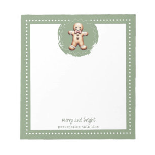Smiling Gingerbread Man Personalized Green Notepad