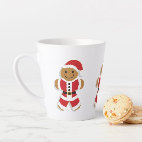 Smiling Gingerbread Man Santa Christmas Holiday Latte Mug