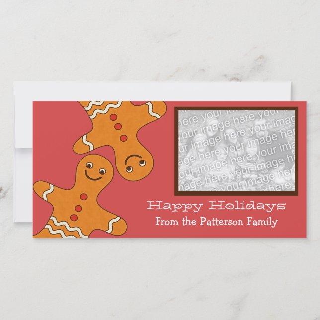 Smiling Gingerbread Men Christmas Photocard Holiday Card (Front)