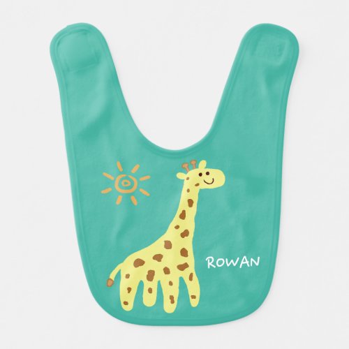 Smiling Giraffe Custom Name Baby Bib