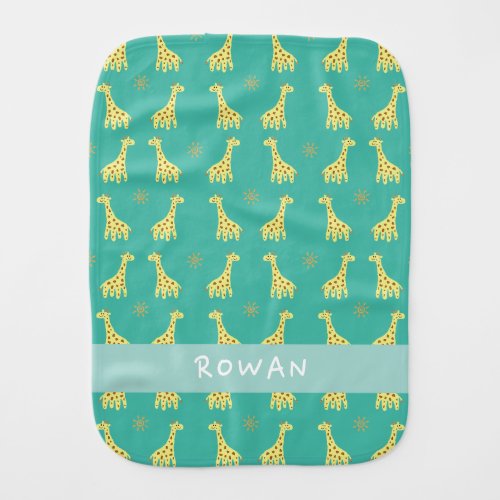 Smiling Giraffe Custom Name Baby Burp Cloth