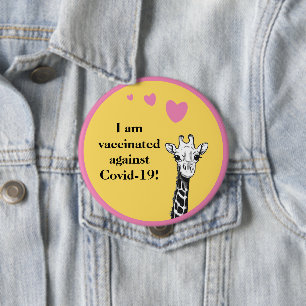 Smiling Giraffe I Am Vaccinated Button