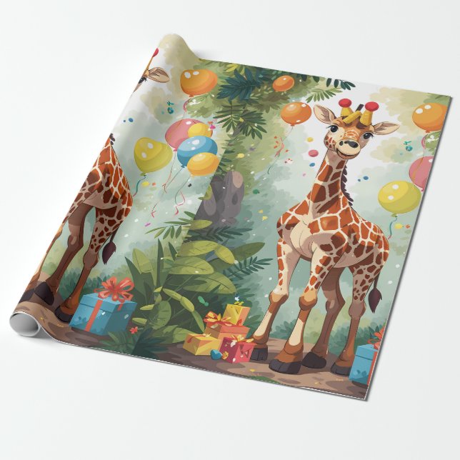 Smiling Giraffe in Jungle | Wrapping Paper (Unrolled)