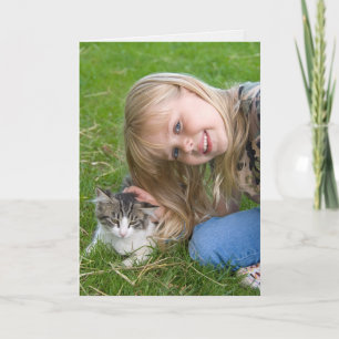 smiling girl with kitten birthday card