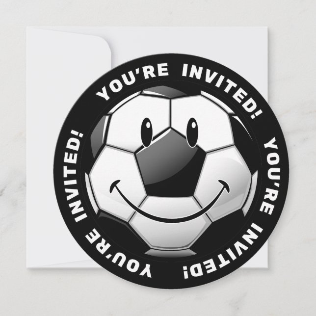 Smiling Glossy Soccer Ball Invites (Front)