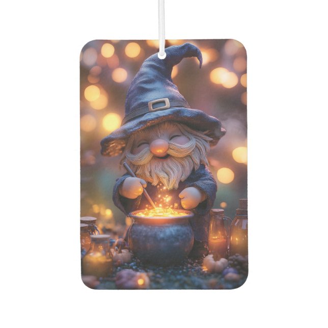 Smiling Gnome Stirring Magic Pot Air Freshener (Front)