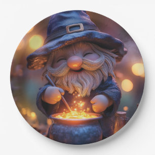 Smiling Gnome Stirring Magic Pot Paper Plates