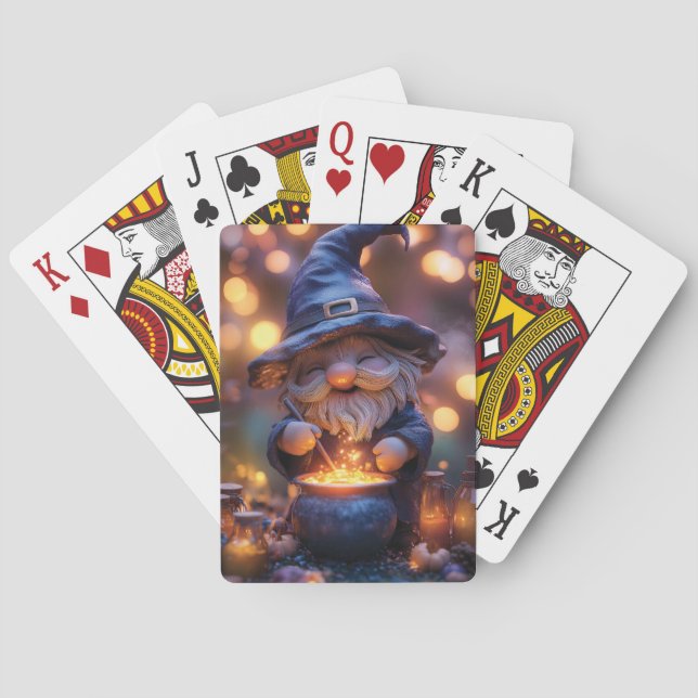 Smiling Gnome Stirring Magic Pot Poker Cards (Back)