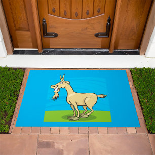 Smiling Goat Cartoon Farm Animal Doormat