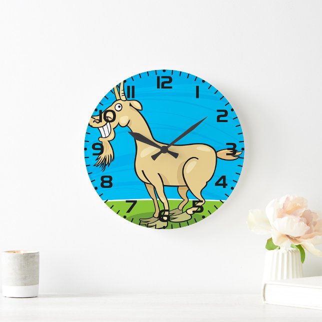 Smiling Goat Cartoon Farm Animal Large Clock (Creator Uploaded)