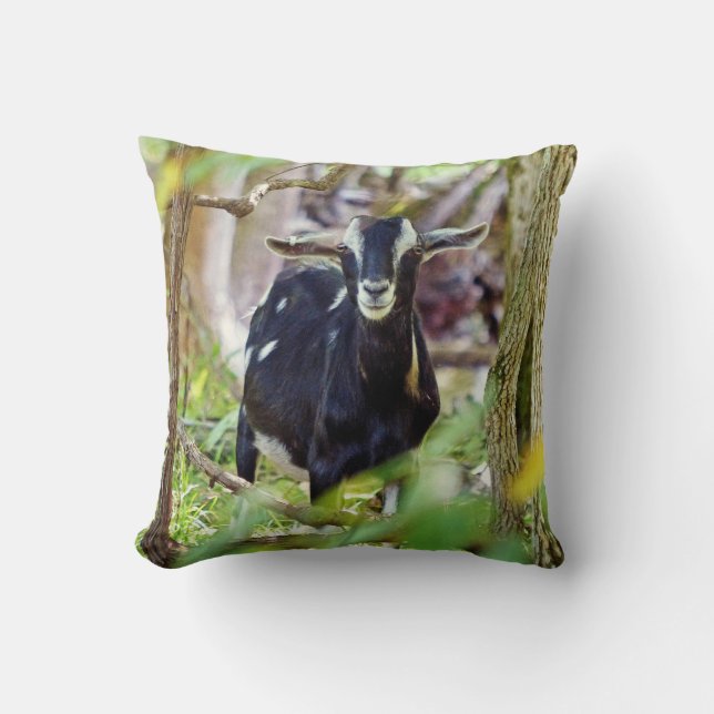 Smiling Goat Throw Pillow (Front)