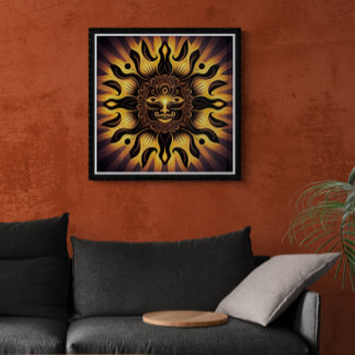 Smiling Gold Mandala Sun AI Art Poster