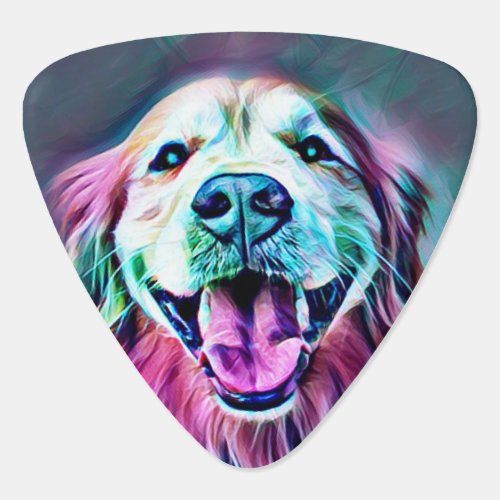 Smiling Golden Retriever Dog in Neon Colors Guitar Pick