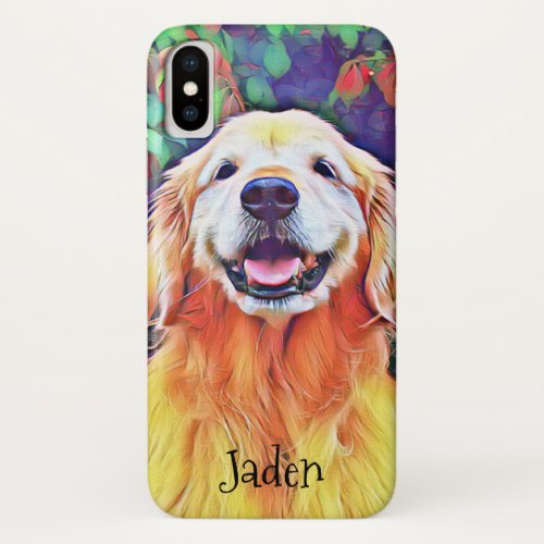 Smiling Golden Retriever Dog in Vibrant Colors iPhone X Case