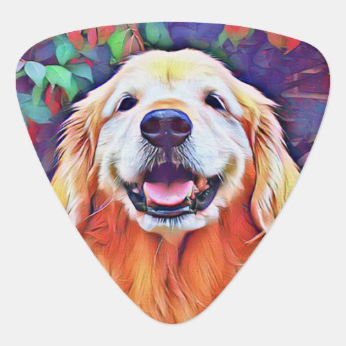 Smiling Golden Retriever Dog in Vibrant Colors Guitar Pick