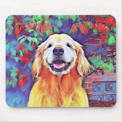 Smiling Golden Retriever Dog in Vibrant Colors Mouse Pad