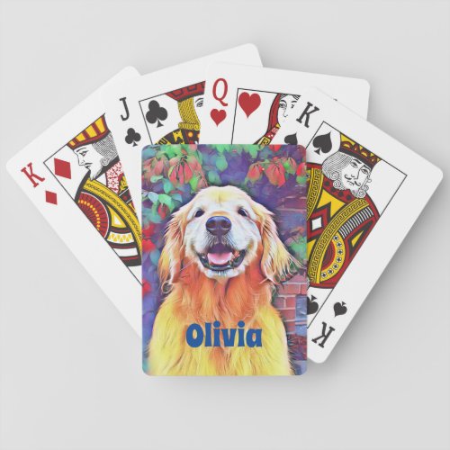 Smiling Golden Retriever Dog in Vibrant Colors Poker Cards