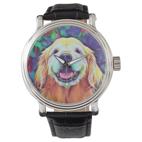 Smiling Golden Retriever Dog in Vibrant Colors Watch