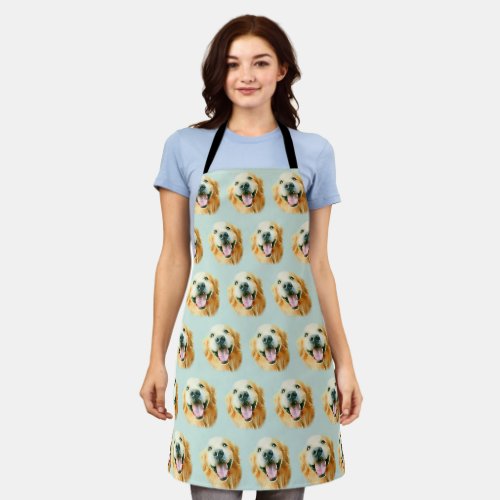 Smiling Golden Retriever Dog in Watercolor Apron