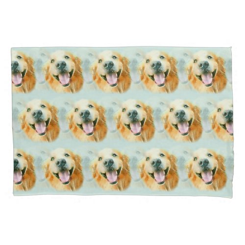 Smiling Golden Retriever Dog in Watercolor Pillowcase