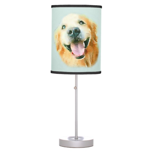 Smiling Golden Retriever Dog in Watercolor Table Lamp (Front)