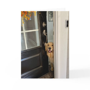 Smiling Golden Retriever Dog Peeking Out Door Hi Card